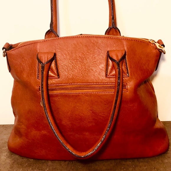 Large Satchel / Shoulder Bag Purse Cognac Brown - Picture 2 of 8